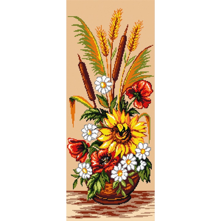 Goblen floarea soarelui , Hudemas , kit imprimat pe panza , cu fire mouline 12x30cm