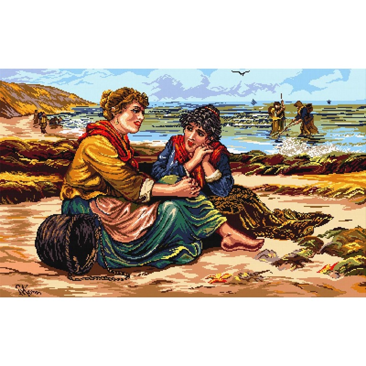 Goblen repaus la tarmul marii , Hudemas , kit cu diagrama alb-negru , cu fire mouline 25x40cm