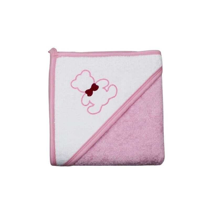 Prosop cu gluga, bumbac, roz, Happy bear, 80 x 100 cm