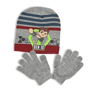 Set caciula-manusi Ben 10, Gri, Marime 52 Set caciula-manusi Ben 10, Gri, Marime 52