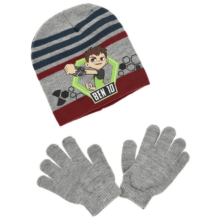 Set 2 piese caciula si manusi Ben 10, 12347, Visiniu/Gri