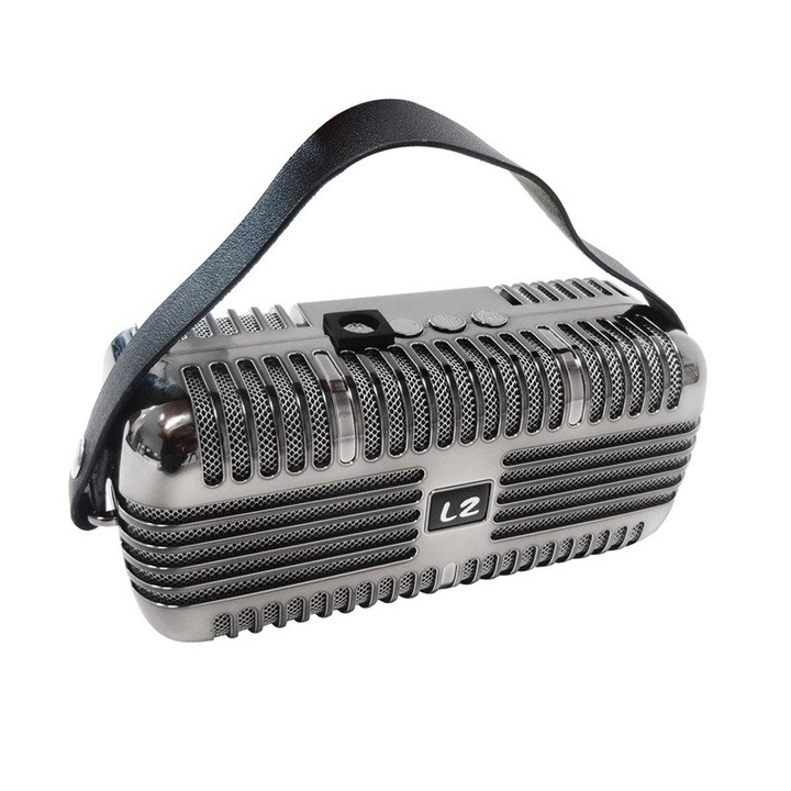 Mini boxa portabila BoomBox, microfon incorporat functie hands-free, acumulator, Bluetooth, Radio, port USB, Card, Aux, argintie