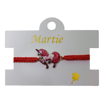 Bratara Martisor ArtDeco Unicorn, impletita manual din snur rosu, cu accesoriu emailat din aliaj metalic auriu, reglabila 8 - 22 cm Bratara Martisor ArtDeco Unicorn, impletita manual din snur rosu, cu accesoriu emailat din aliaj metalic auriu, reglabila 8 - 22 cm