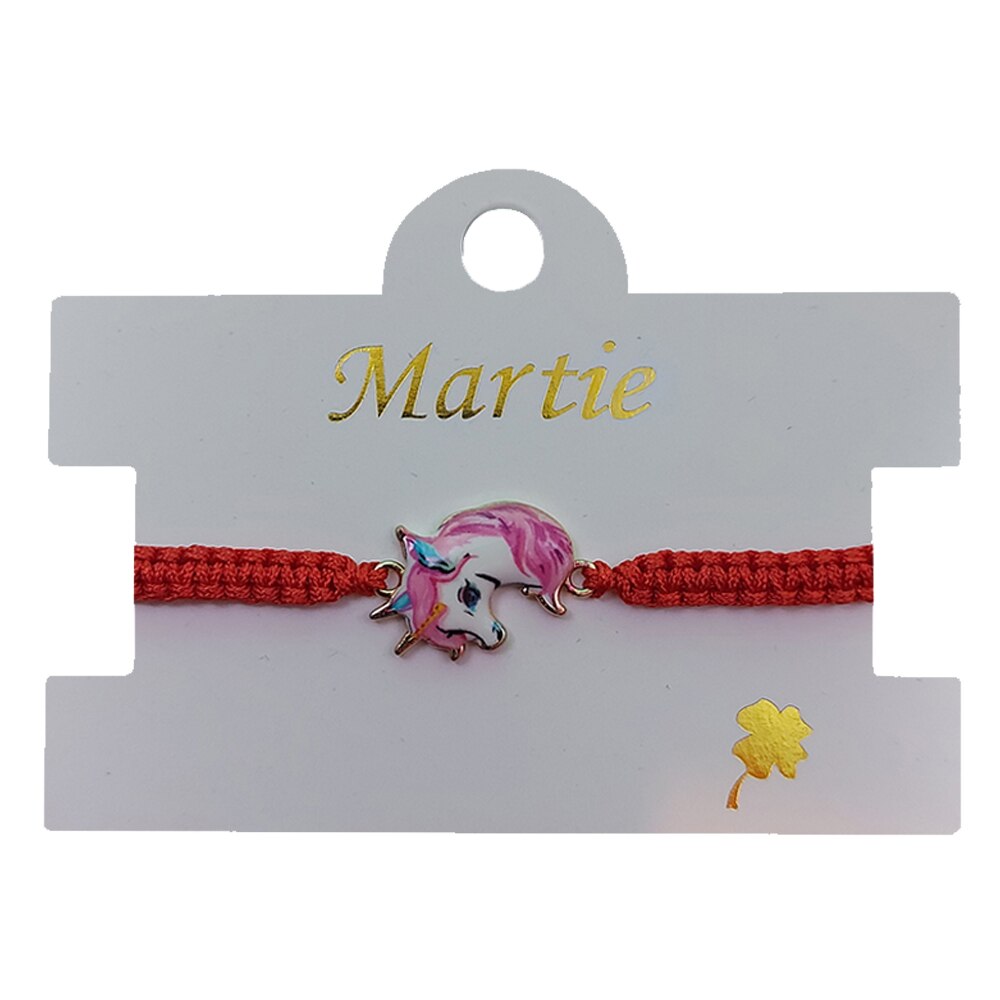 Bratara Martisor ArtDeco Cap de Unicorn, impletita manual din snur rosu, cu accesoriu emailat din aliaj metalic auriu, reglabila 8 - 22 cm