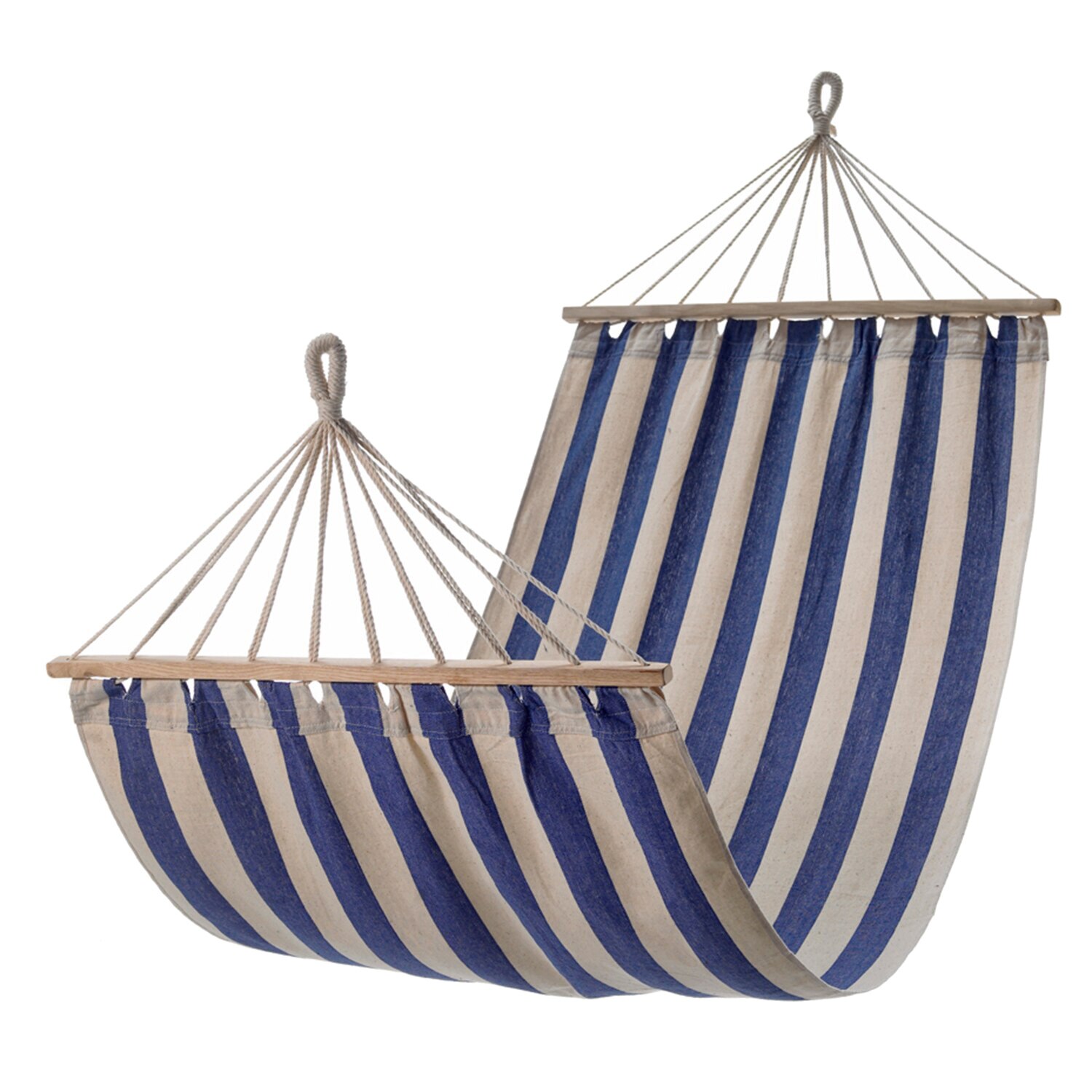 Hamac cu bare din lemn, Sersimo Modena, 200 x 90 cm, alb albastru