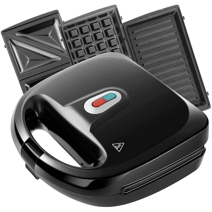 Sandwich-maker Rubik 30Jvul 3in1,750W, 3 tipuri de placi detasabile, vafe, gratar, panini, culoare negru