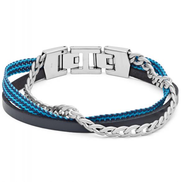 Bratara Fossil Men Casual Vintage JF03401040, Argintiu, Albastru, Negru