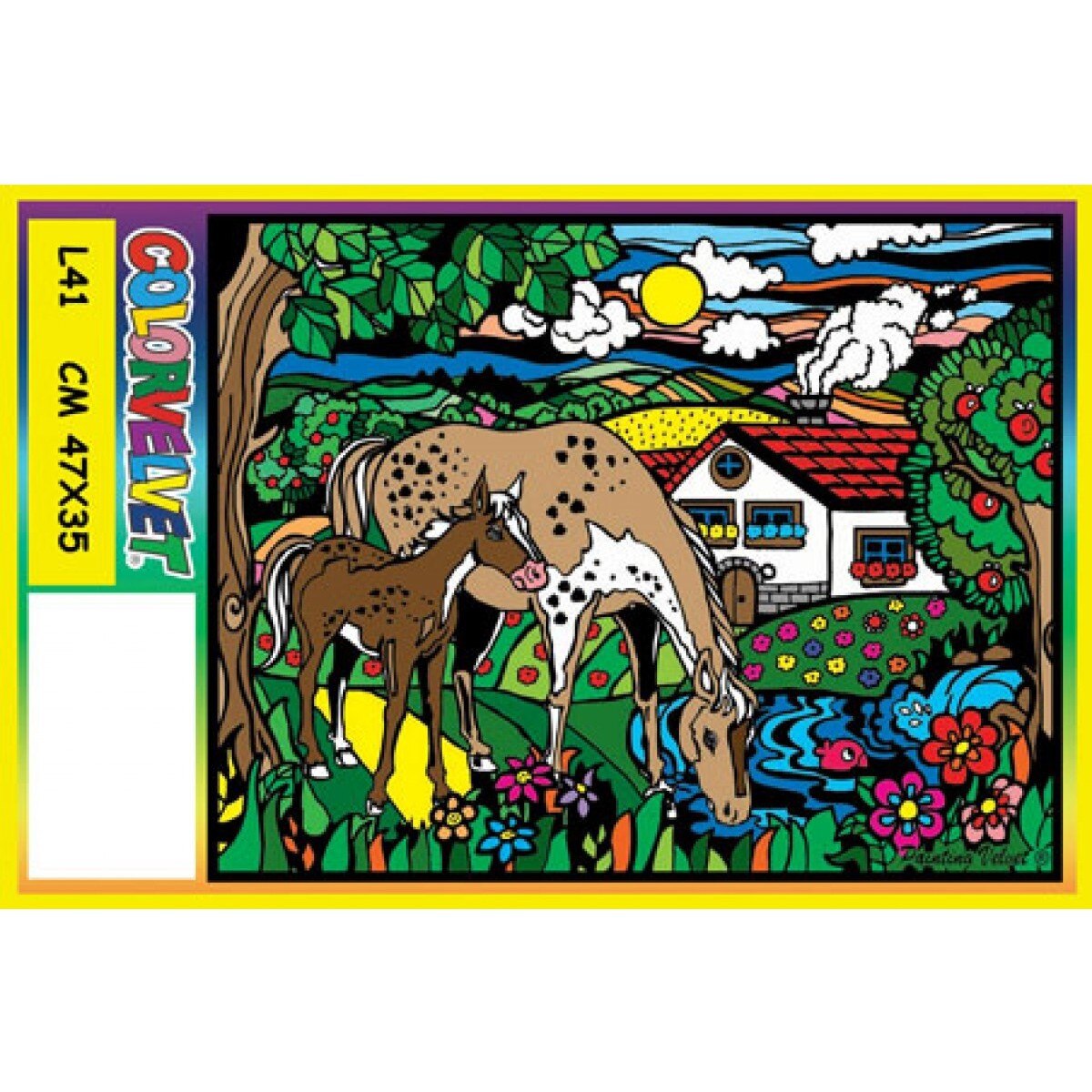 Plansa de colorat catifea Color Velvet Cai, 47 x 35 cm, 4 ani +