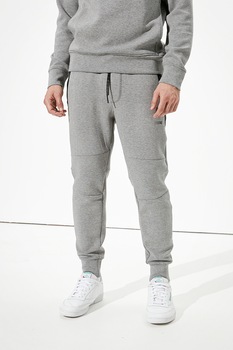American Eagle, Pantaloni jogger conici cu snur in talie, Gri melange American Eagle, Pantaloni jogger conici cu snur in talie, Gri melange