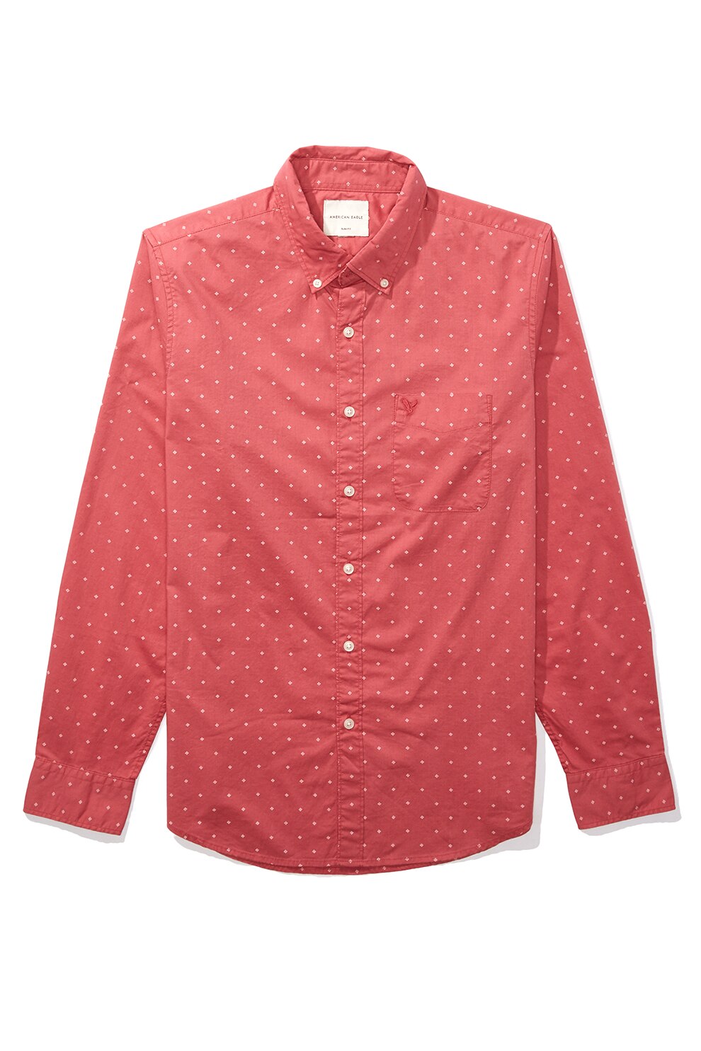 American Eagle, Camasa slim fit cu model geometric, Roz somon