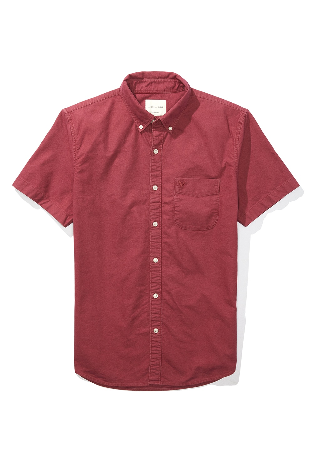 American Eagle, Camasa cu maneci scurte si guler fixat cu nasturi, Rosu stins, S