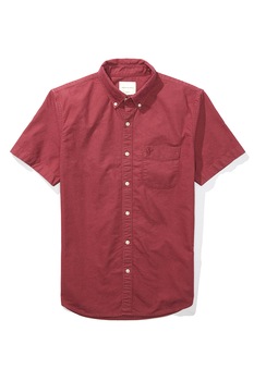 American Eagle, Camasa cu maneci scurte si guler fixat cu nasturi, Rosu stins, S American Eagle, Camasa cu maneci scurte si guler fixat cu nasturi, Rosu stins, S