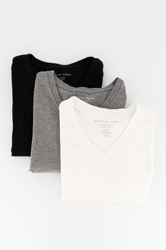 American Eagle, Set de tricouri cu decolteu in V - 3 piese, Negru/Alb/Gri inchis, S American Eagle, Set de tricouri cu decolteu in V - 3 piese, Negru/Alb/Gri inchis, S