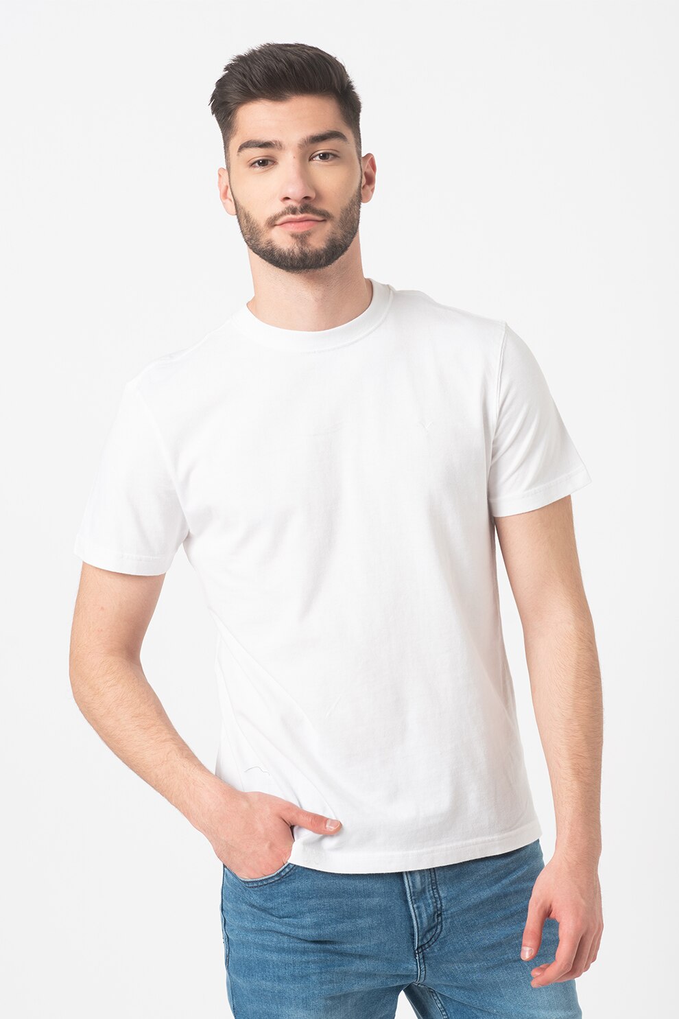 American Eagle, Tricou cu decolteu la baza gatului si logo brodat, Alb