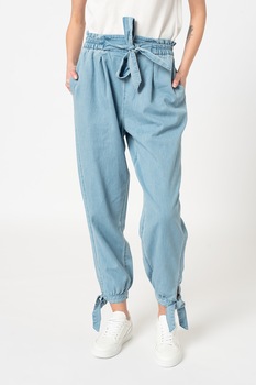 American Eagle, Pantaloni din chambray cu talie elastica, Albastru deschis, XS American Eagle, Pantaloni din chambray cu talie elastica, Albastru deschis, XS