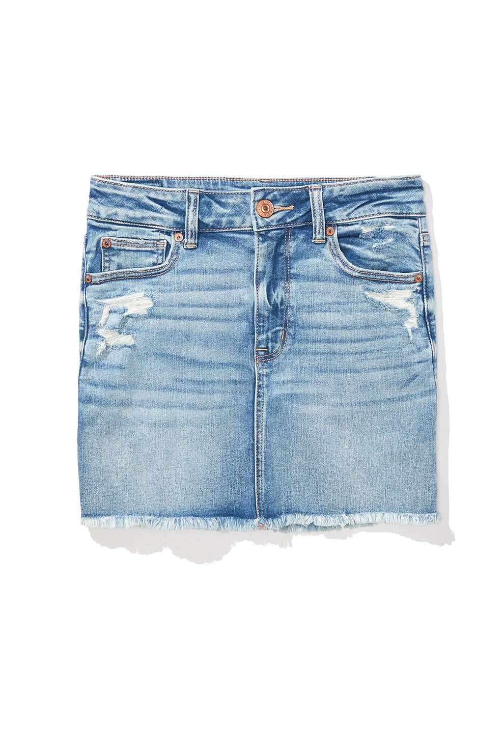 American Eagle, Fusta mini din denim cu margini franjurate, Albastru deschis, 28