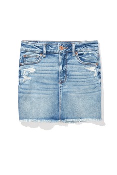American Eagle, Fusta mini din denim cu margini franjurate, Albastru deschis, 28 American Eagle, Fusta mini din denim cu margini franjurate, Albastru deschis, 28