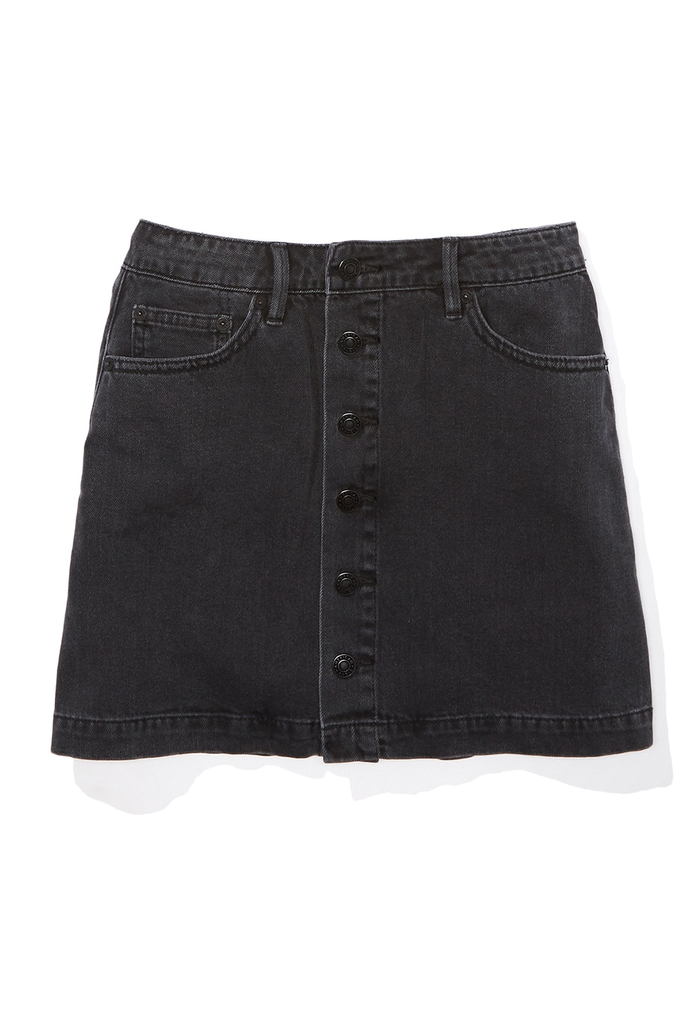 American Eagle, Fusta mini din denim cu nasturi, Gri inchis