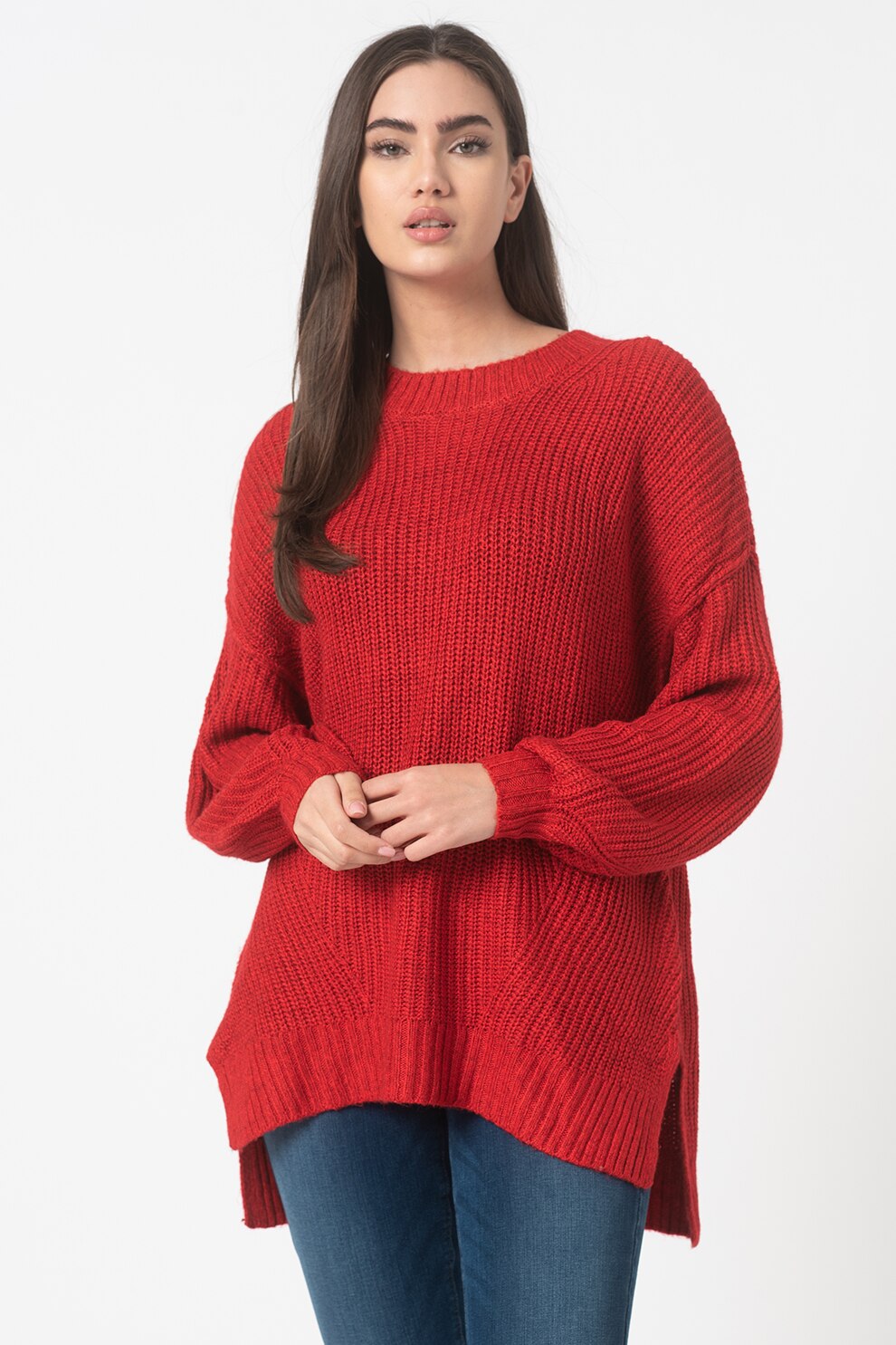 American Eagle, Pulover asimetric cu decolteu la baza gatului, Rosu