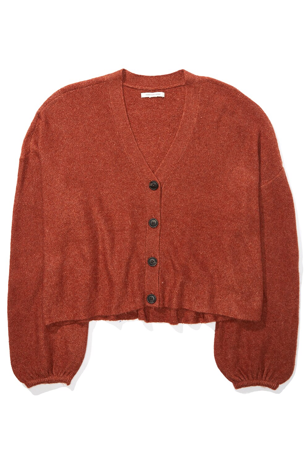 American Eagle, Cardigan cu decolteu in V si maneci cazute, Rosu caramiziu