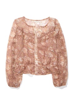 American Eagle, Camasa cu detalii brodate si imprimeu floral, Roz prafuit American Eagle, Camasa cu detalii brodate si imprimeu floral, Roz prafuit