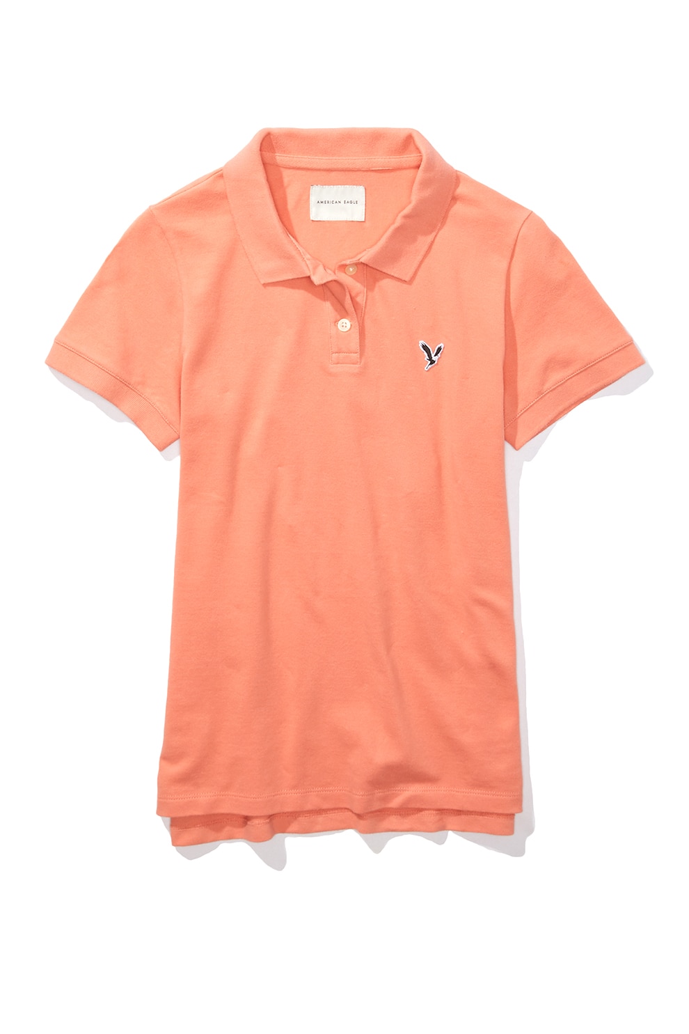 American Eagle, Tricou polo de pique cu detaliu logo brodat, Roz somon