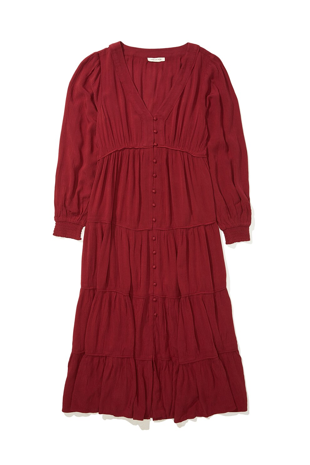 American Eagle, Rochie cu decolteu in V si volane, Rosu inchis, XS