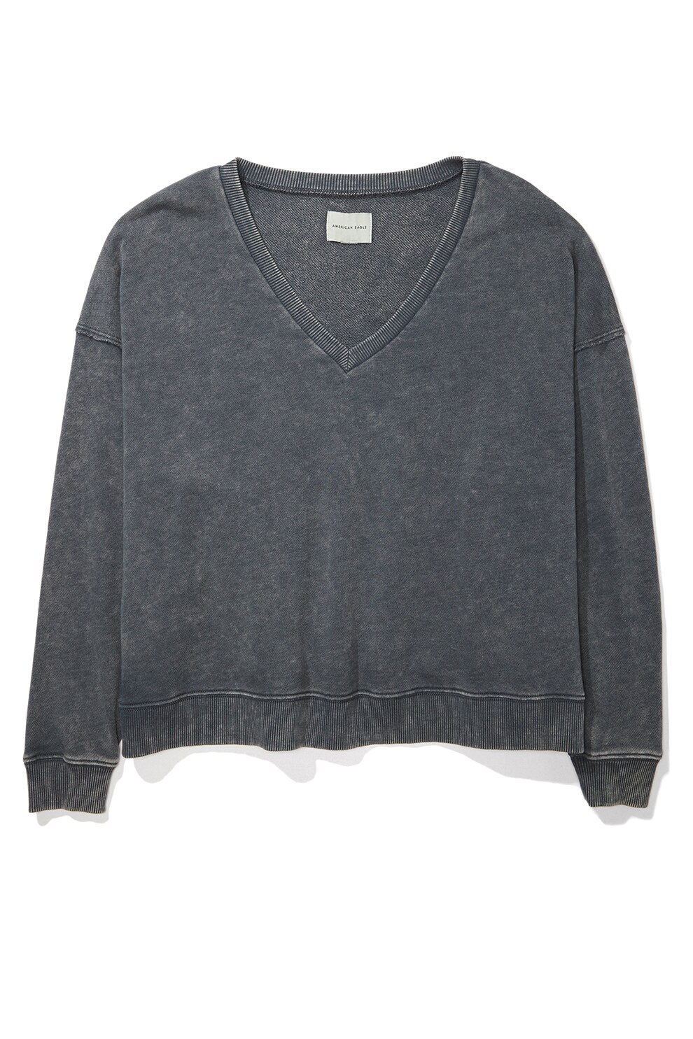 American Eagle, Bluza sport cu decolteu in V si maneci cazute, Gri melange