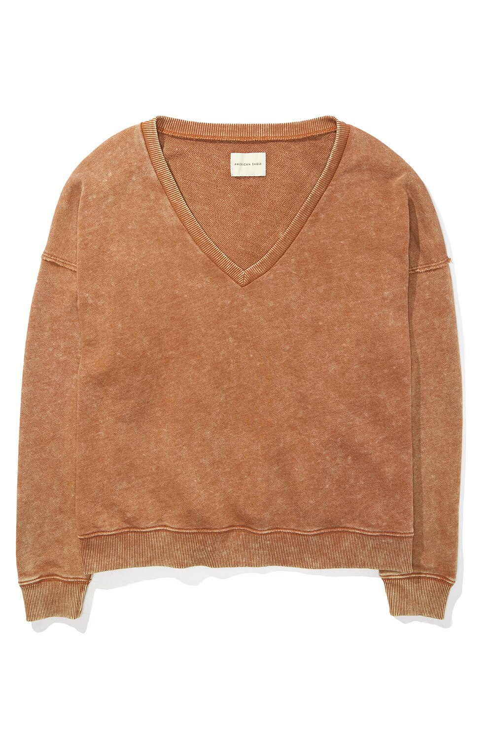 American Eagle, Bluza sport cu decolteu in V si maneci cazute, maro melange