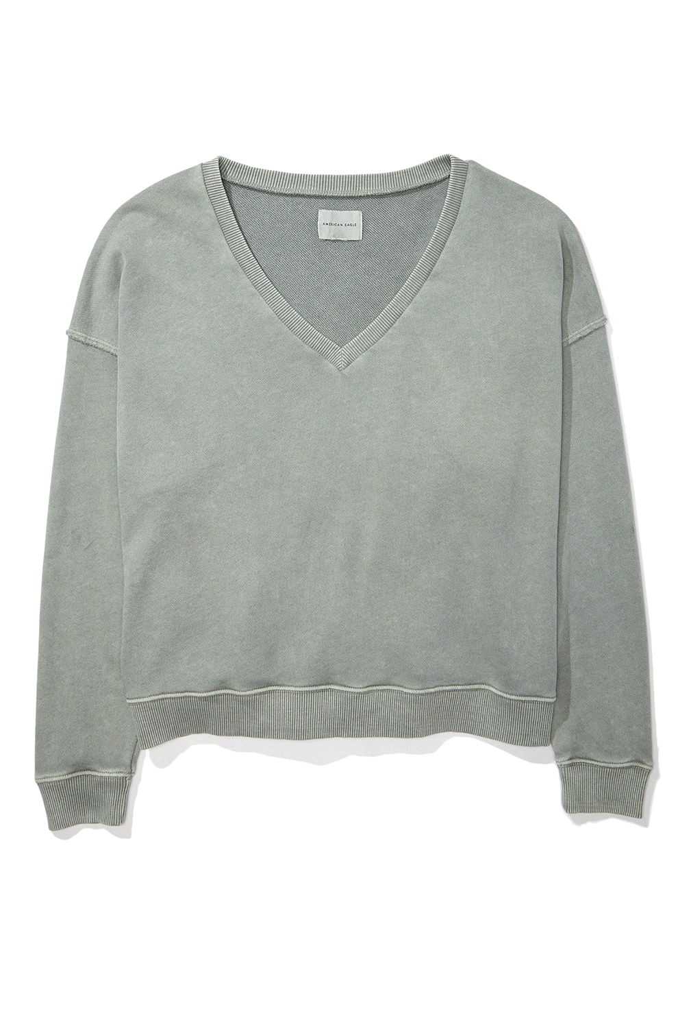 American Eagle, Bluza sport cu decolteu in V si maneci cazute, Gri