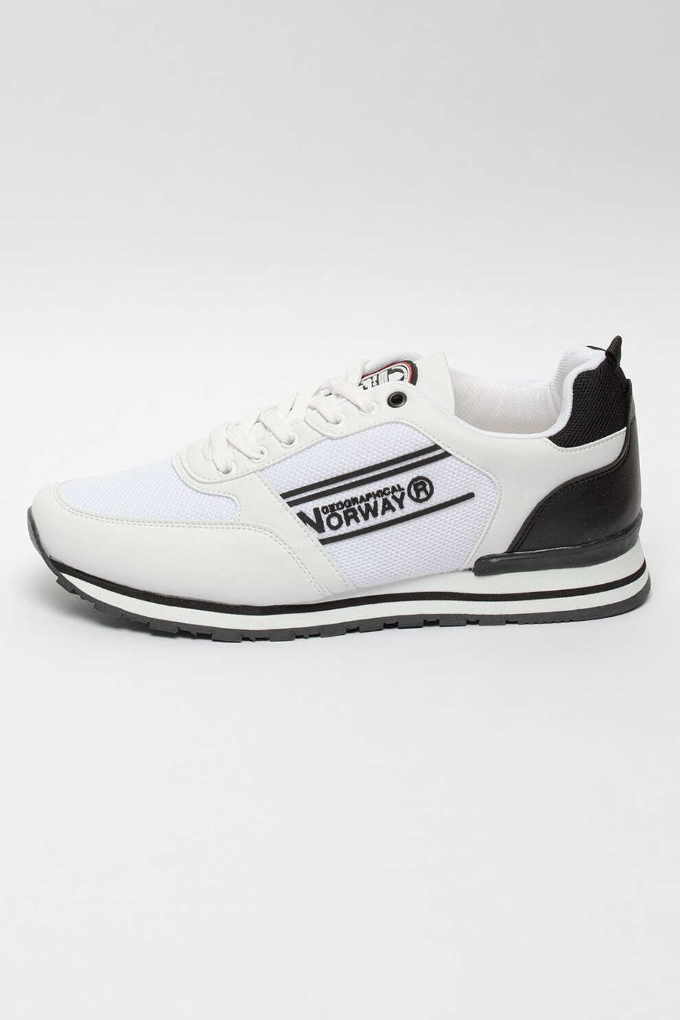 Geographical Norway, Pantofi sport de piele ecologica si material textil, Alb/Negru, 41