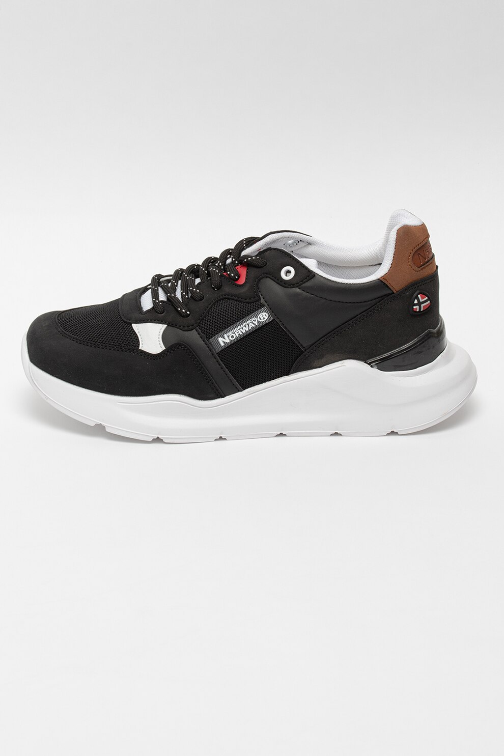 Geographical Norway, Pantofi sport de piele ecologica si material textil, Negru/Alb, 45