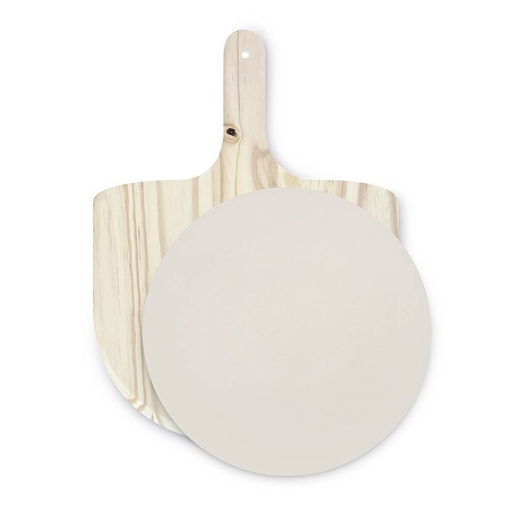 Set piatra pentru pizza si platou Excellent Houseware, 33 cm, Alb/ Bej