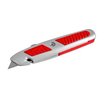 Cutter Metalic gumat cu lama retractabila, lungime 62mm, rosu Cutter Metalic gumat cu lama retractabila, lungime 62mm, rosu