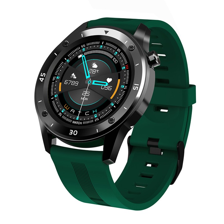 Ceas Smartwatch Smart Wear T22R, Ritm Cardiac, Calorii, Tensiune Arteriala, Multisport, Notificari, IP67 Impermeabil, Verde