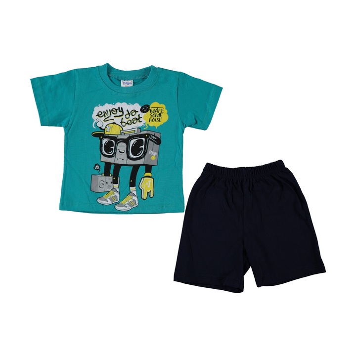 Летен комплект Robotel, Памук, Зелен/Черен