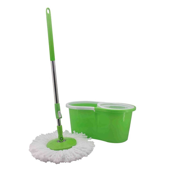 Set Galeata + Mop + Rezerva, Sapir, Otel/Microfibra, Alb/Verde