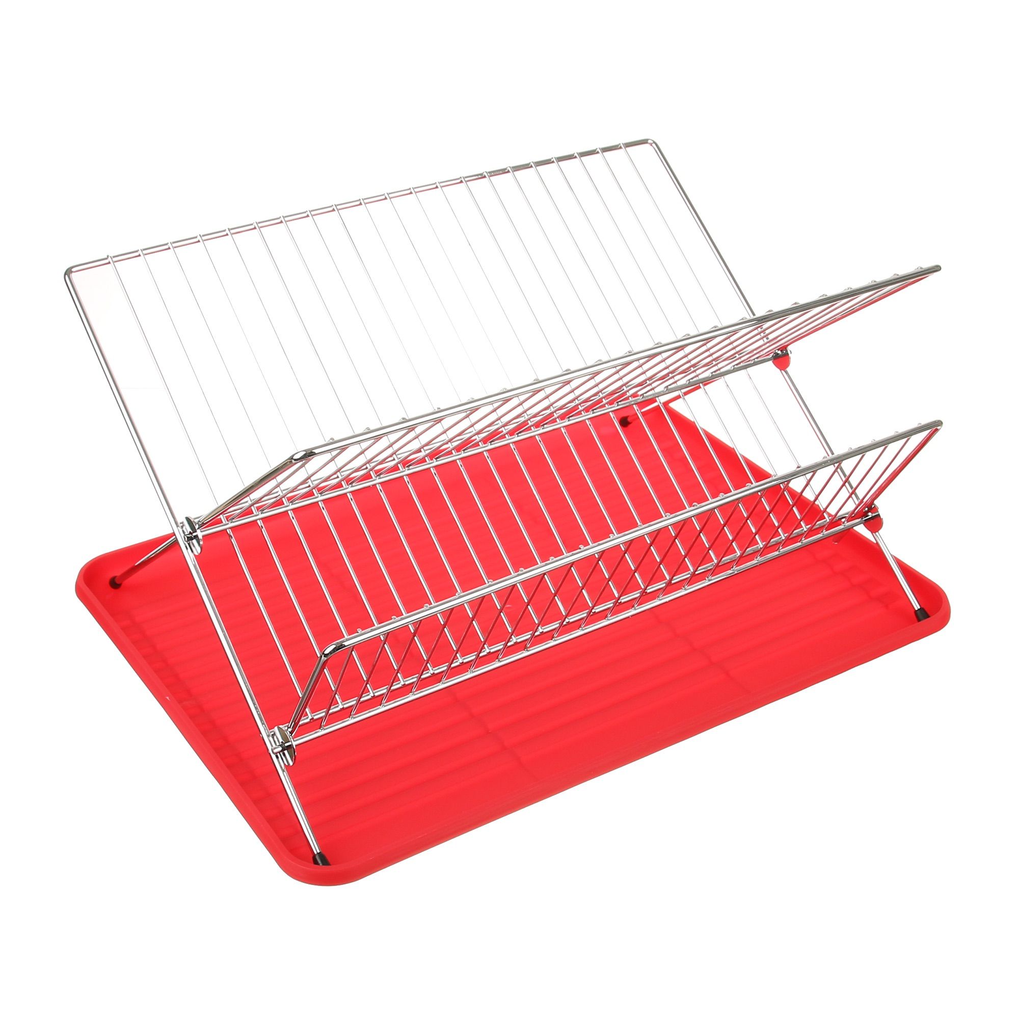 Scurgator vase,tip suport pe 2 nivele,metal cromat,pliabil,tava rosie,dimensiune 39.2 x 27 x 25.2