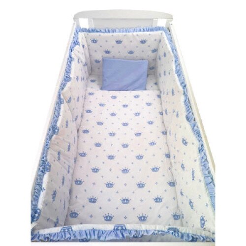 Aparatori laterale protectii laterale pat pufoase 140x70 cm h35cm Deseda Coronite albastre