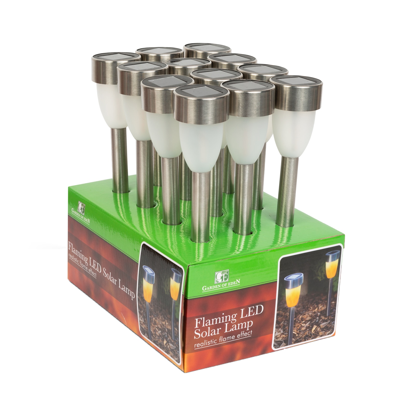 Pachet 12 lampi solare LED de exterior pentru gradina Garden of Eden 11231-12, imitatie flacara, LED, acumulator 150 mAh 1.2V, 36 cm