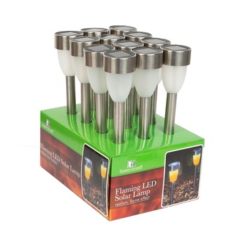 Pachet 12 lampi solare LED de exterior pentru gradina Garden of Eden 11231-12, imitatie flacara, LED, acumulator 150 mAh 1.2V, 36 cm Pachet 12 lampi solare LED de exterior pentru gradina Garden of Eden 11231-12, imitatie flacara, LED, acumulator 150 mAh 1.2V, 36 cm