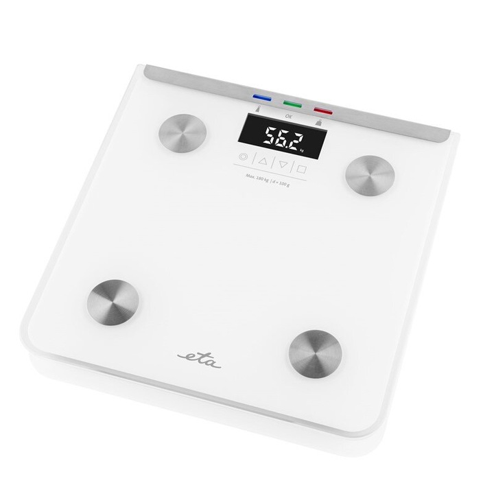 Кантар Eta 078190000, До 180 кг, Единица 100 г, LCD дисплей, Бял