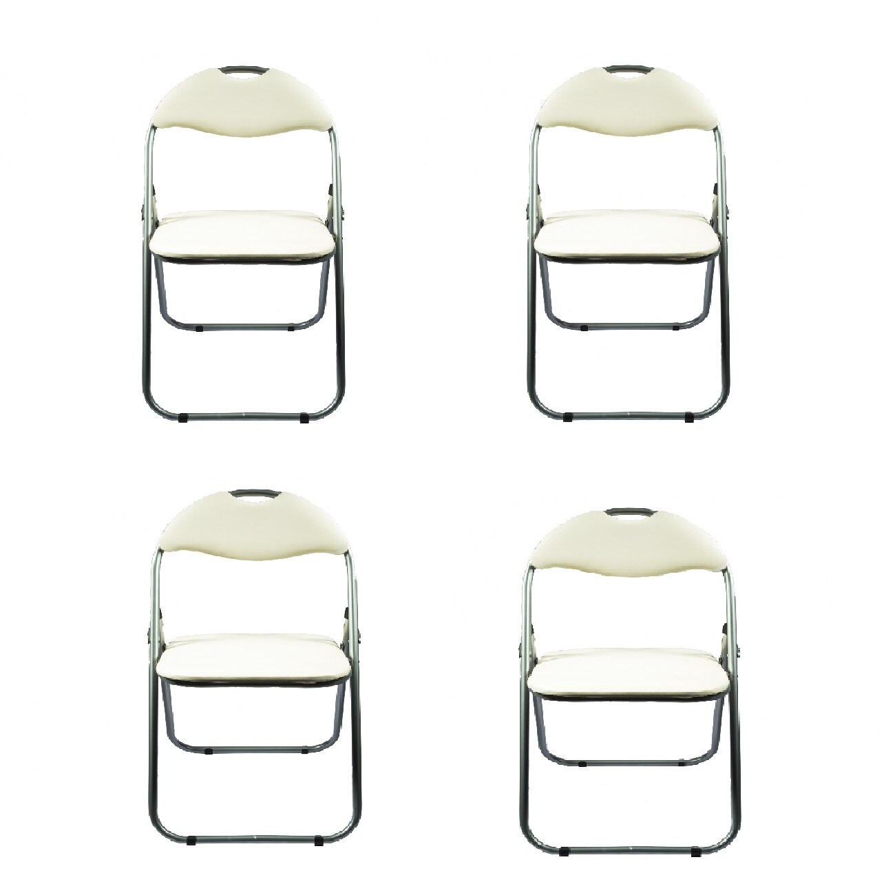 Set 4 scaune pliante bej tapitate pentru bucatarie, living, dormitor sau hol, din metal, ATS