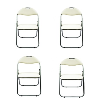Set 4 scaune pliante bej tapitate pentru bucatarie, living, dormitor sau hol, din metal, ATS Set 4 scaune pliante bej tapitate pentru bucatarie, living, dormitor sau hol, din metal, ATS