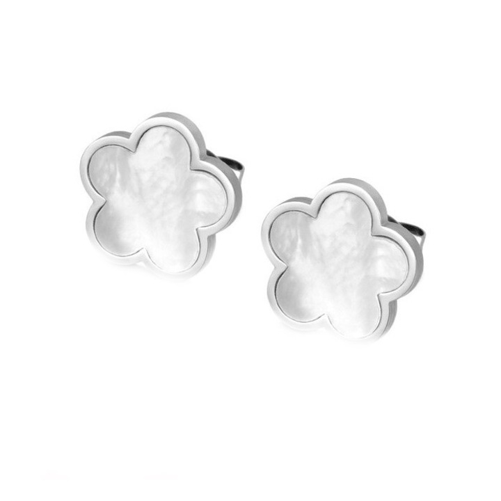 Cercei Element Floral, Sidef, Argintiu