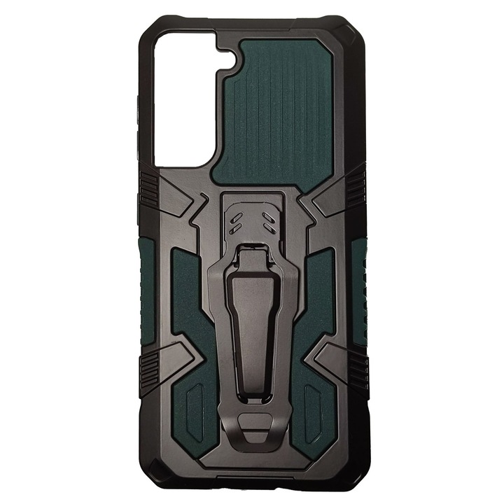 Husa compatibila cu Samsung Galaxy S21 model Dual Thunder Armor cu Suport , Antisoc, Silicon+PC, Viceversa Verde
