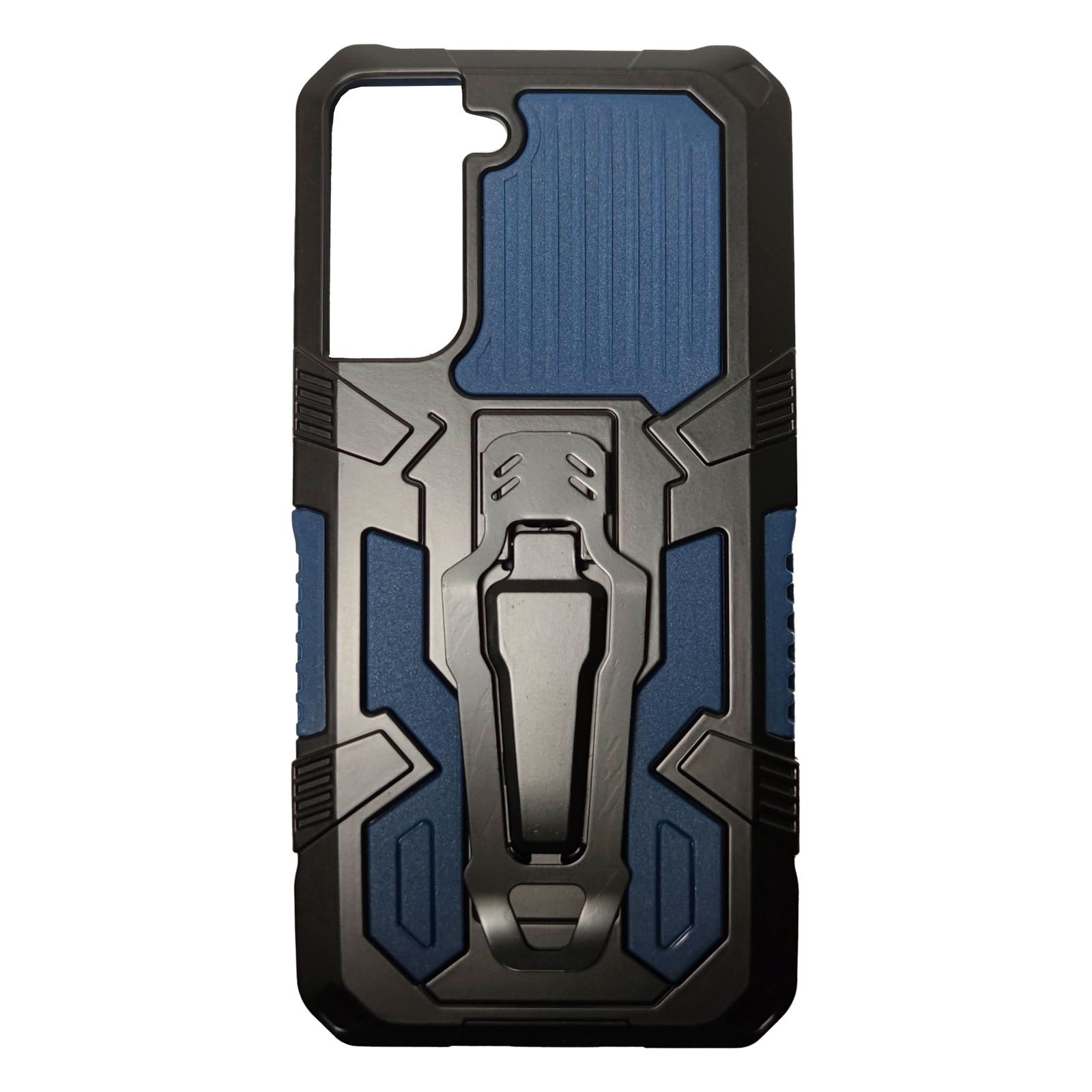Husa compatibila cu Samsung Galaxy S21 Plus model Dual Thunder Armor cu Suport , Antisoc, Silicon+PC, Viceversa Albastru