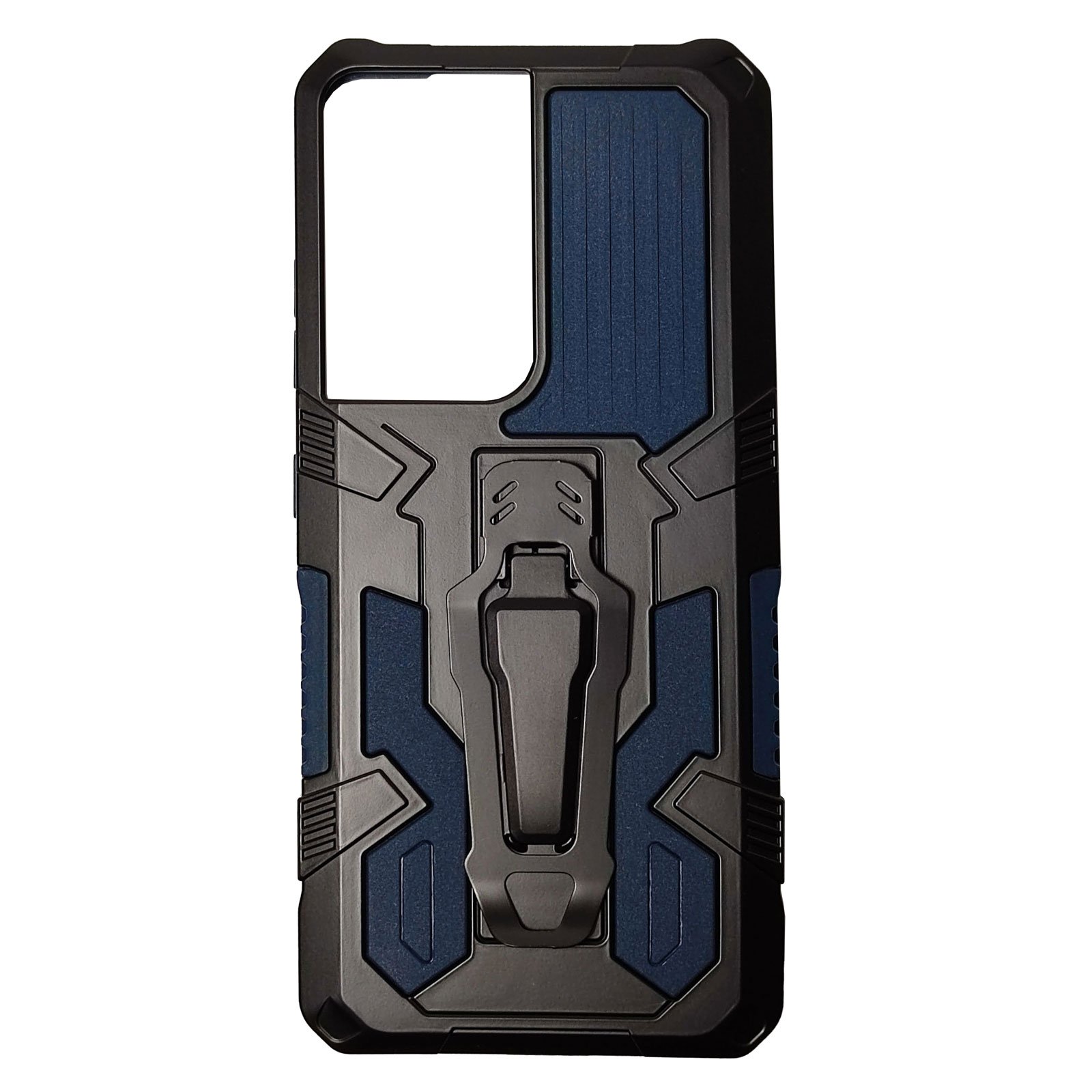 Husa compatibila cu Samsung Galaxy S21 Ultra model Dual Thunder Armor cu Suport , Antisoc, Silicon+PC, Viceversa Albastru