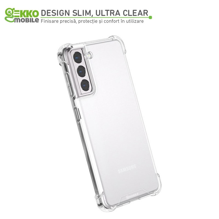 Husa antisoc pentru Samsung S21 / S21 5G - silicon cu spate rigid, colturi Anti Drop, Transparenta - Gekko Soft Clear
