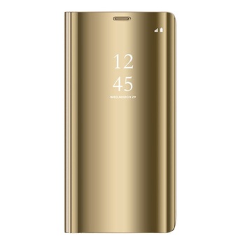 Husa Carte Clear View pentru Samsung Galaxy A12, Functie Stand, Auriu Husa Carte Clear View pentru Samsung Galaxy A12, Functie Stand, Auriu